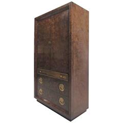 Mastercraft Burl Wood Armoire with Acid Etched Brass Trim 8