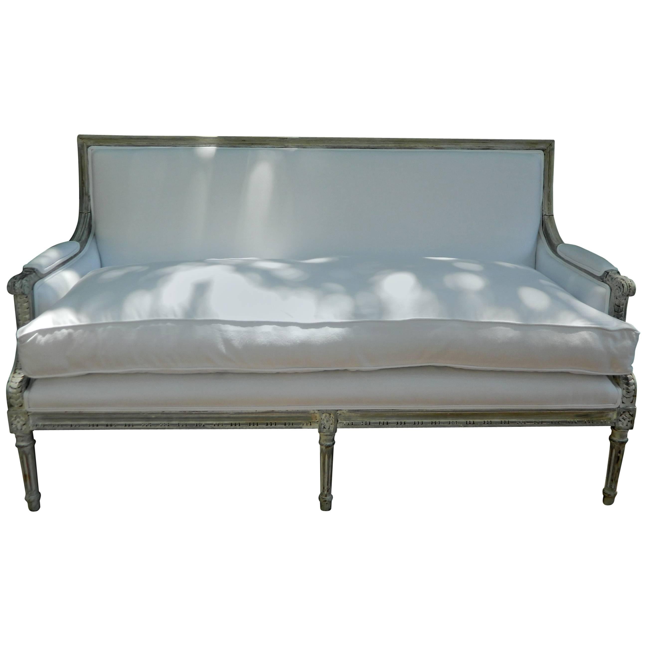 Louis XVI Style Carved and Painted Settee of Sofa, Early 20th Century