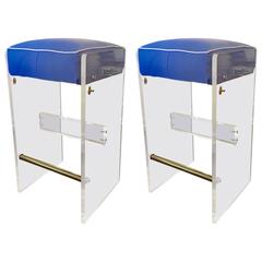 Pair of Lucite Bar Stools in the Style of Charles Hollis Jones