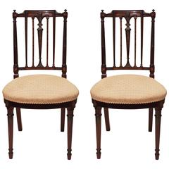 Pair of Antique English Sheraton Satinwood and Mahogany Inlaid Chairs