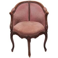 Antique French Carved Walnut Desk Chair, circa 1890