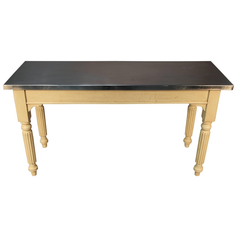 English Stainless Steel Top Table For Sale at 1stDibs