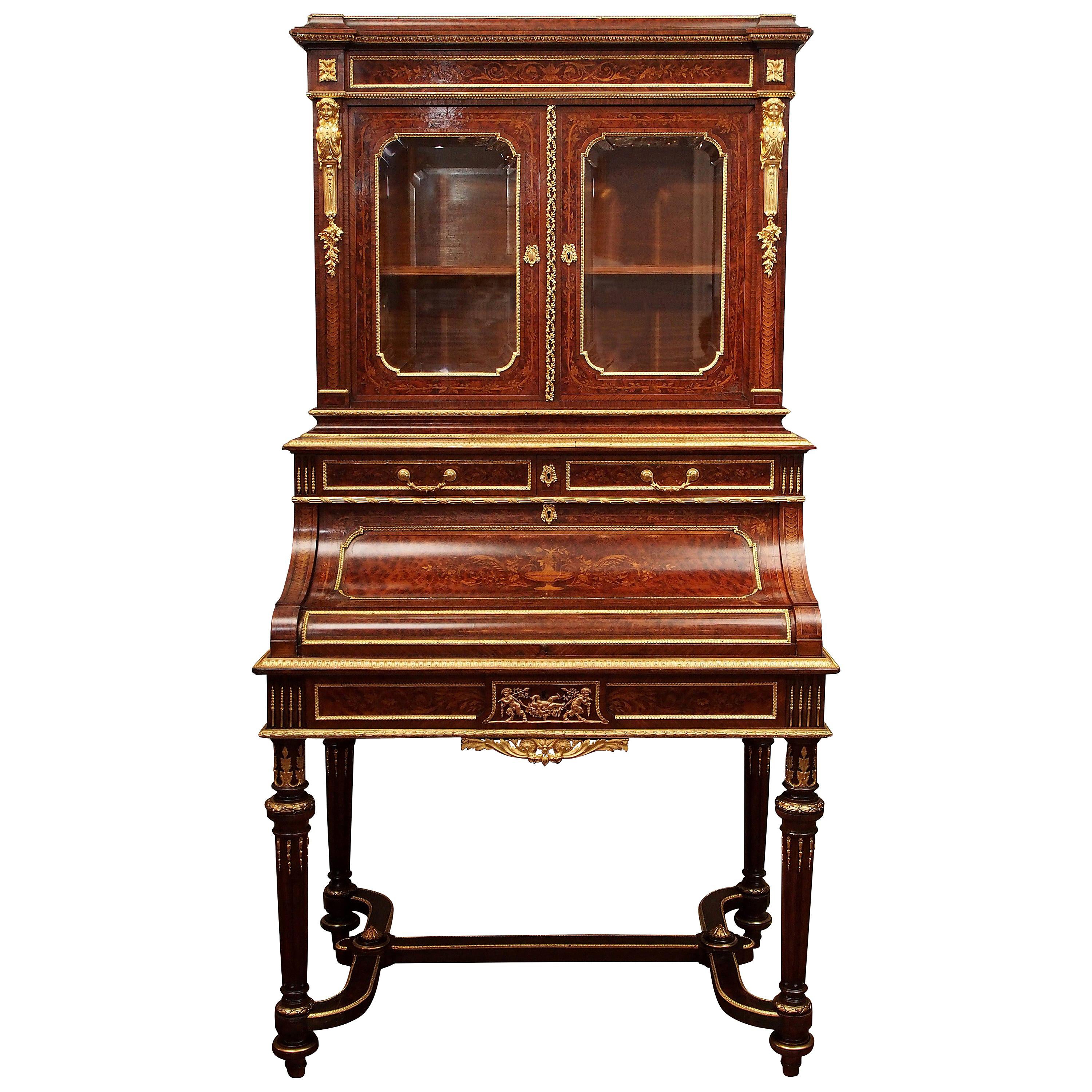 Antique Napoleon III Desk and Bookcase, circa 1860-1870 For Sale