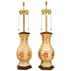 Pair of Marbro Ceramic Urn Lamps with Crackle Glaze