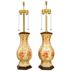 Pair of Marbro Ceramic Urn Lamps with Crackle Glaze 1