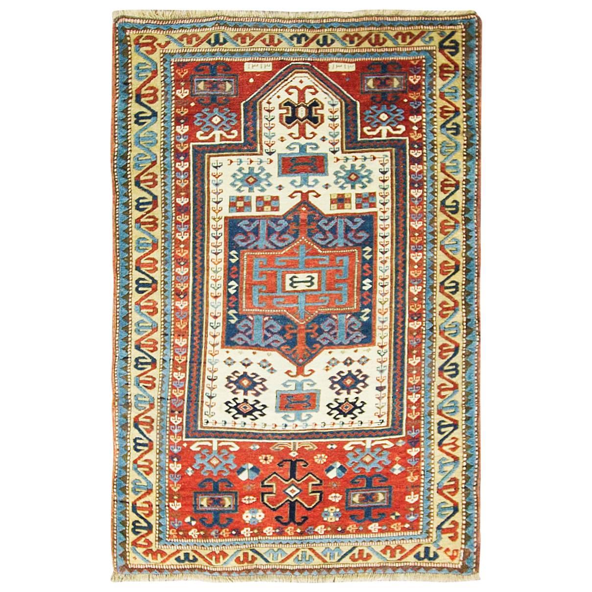 Tapis de prière caucasien ancien en Kazak, 3'1"" x 6'1"