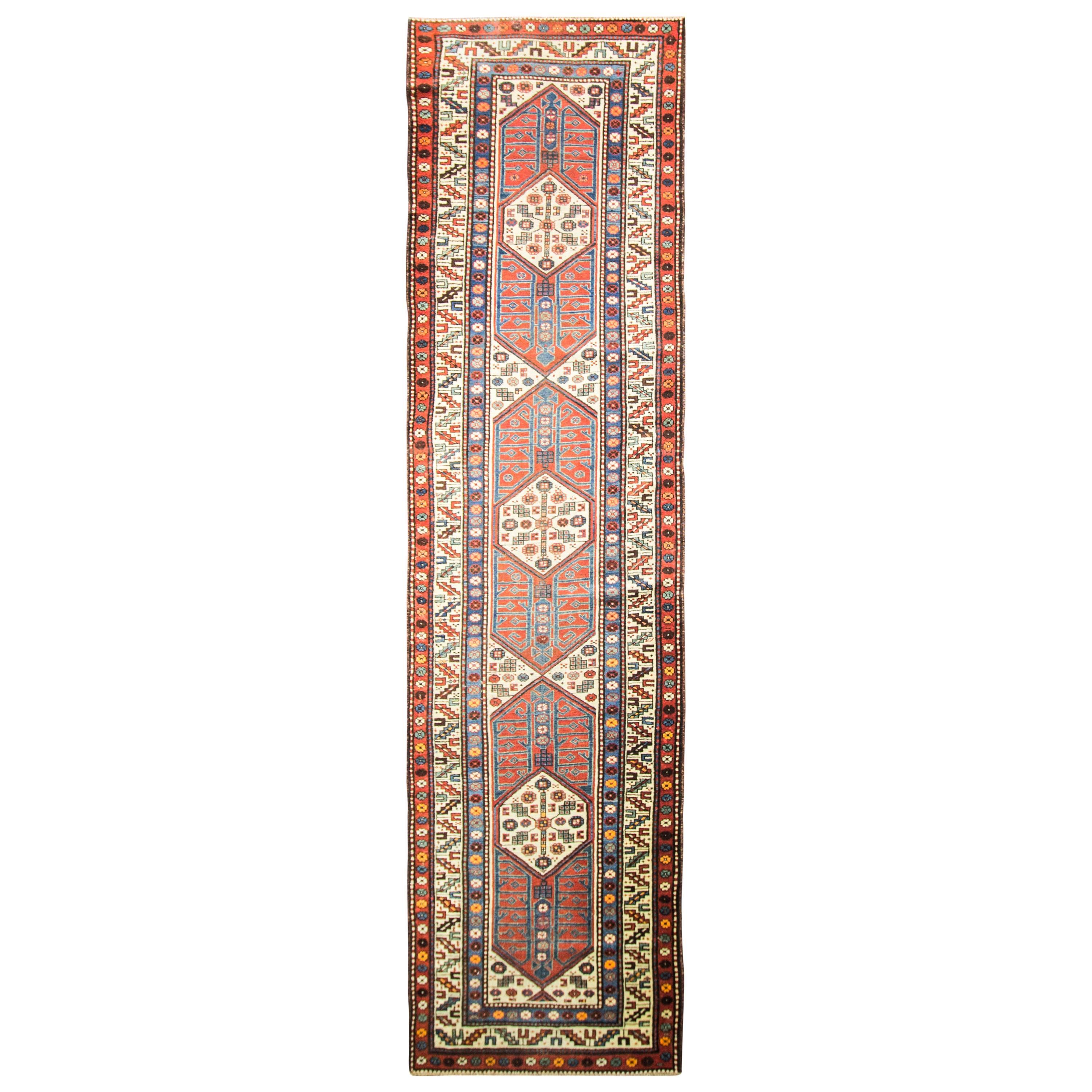 Runner antico kazako/curdo, 3'6" x 13'4"
