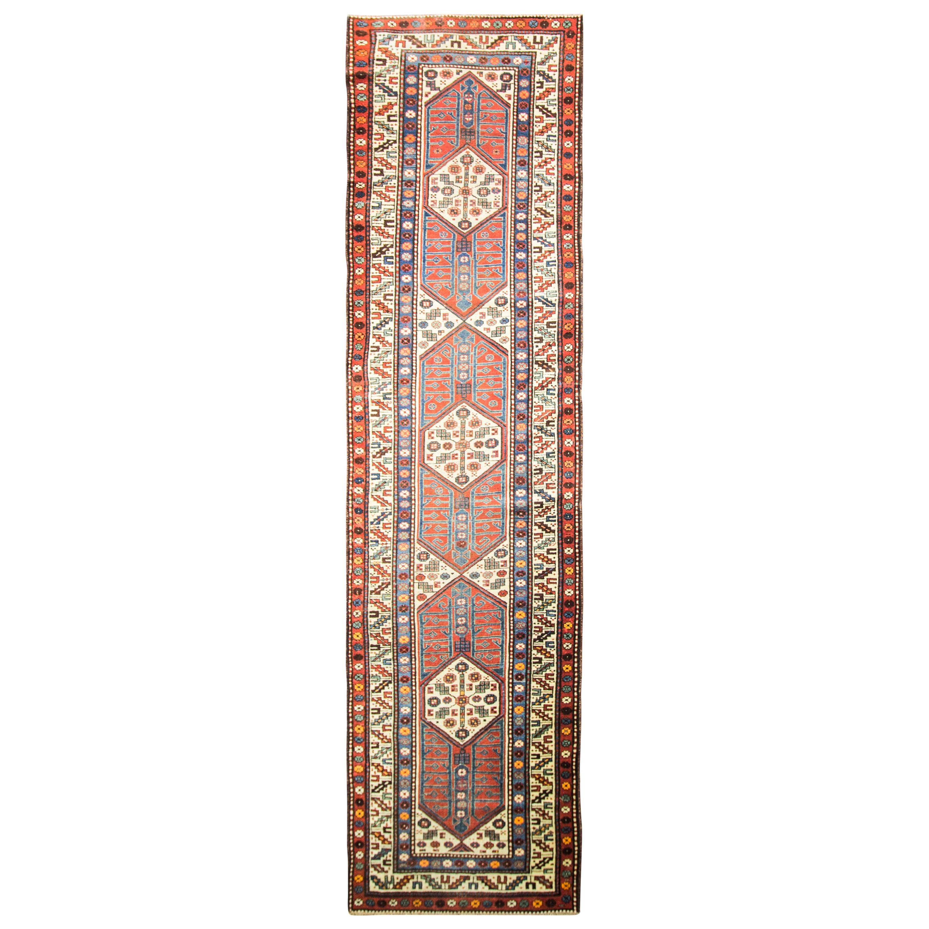 Antique Kazak/ Kurdish Runner, 3'6" x 13'4" For Sale