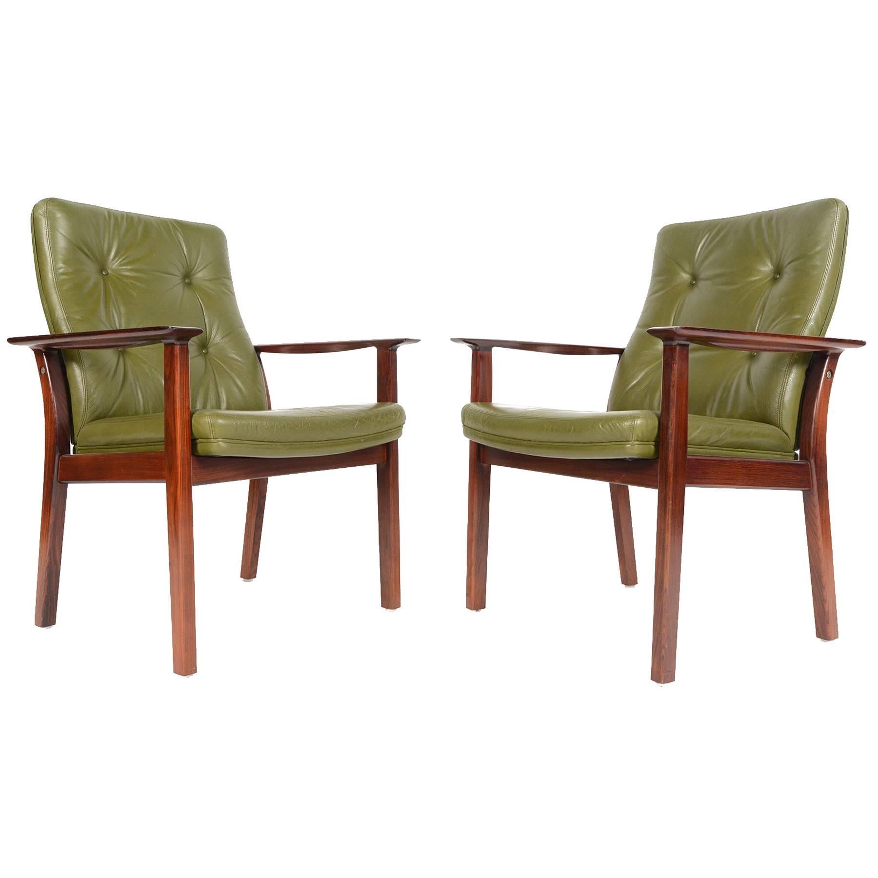 Pair of Arne Vodder Rosewood and Leather Armchairs