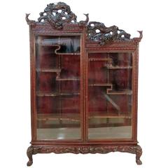 Antique Chinese Figural Carved Curio Cabinet