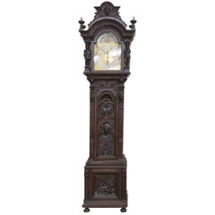 Antique Elliott of London Nine-Tube Figural Carved Tall Case Clock