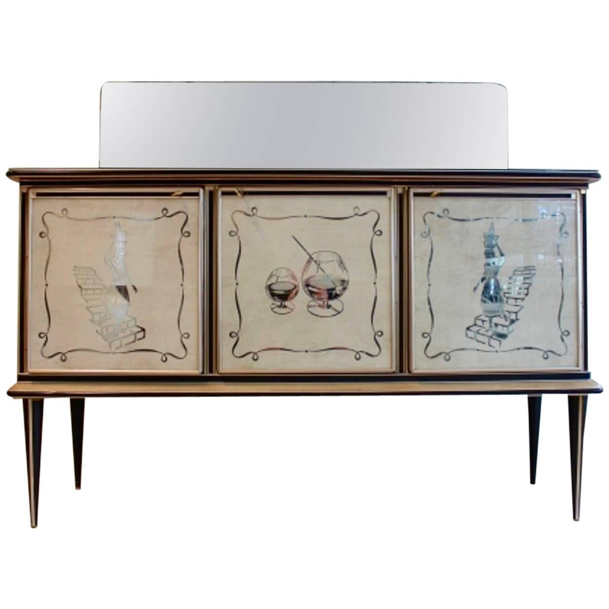 Mid-Century Umberto Mascagni Harrods Sideboard Bar Credenza, Italy, 1950s