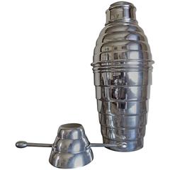 Vintage Art Deco Beehive Silver Shaker with Matching Jigger