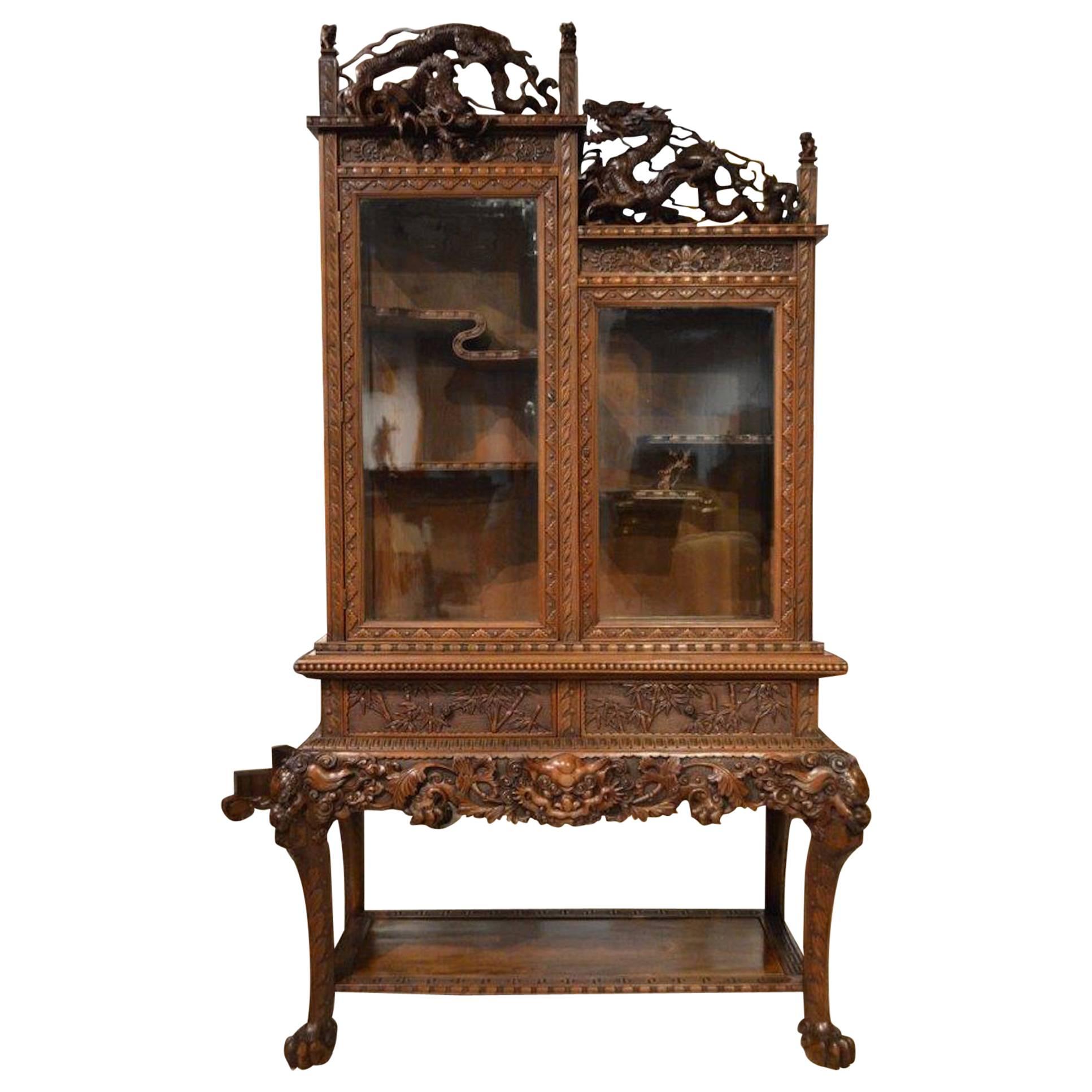 Carved Cabinet on Stand Japanese Meiji Period