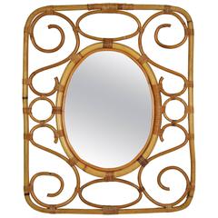 Mid-Century Modern Spanish Bamboo and Rattan Rectangular Mirror 11