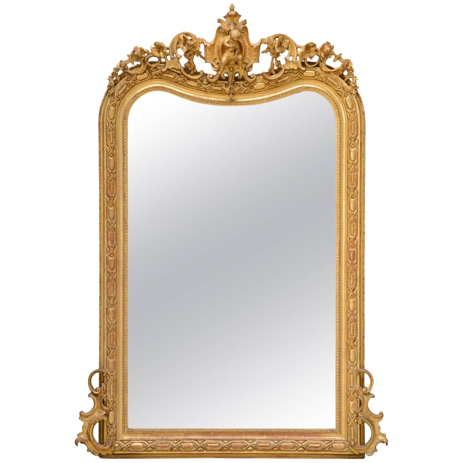 Napoleon III Period Gilded Wood and Stucco Mirror, 19th Century For Sale