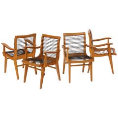 Louis Sognot Sculptural Wood French Mid Century Dining Office Chairs, 1950