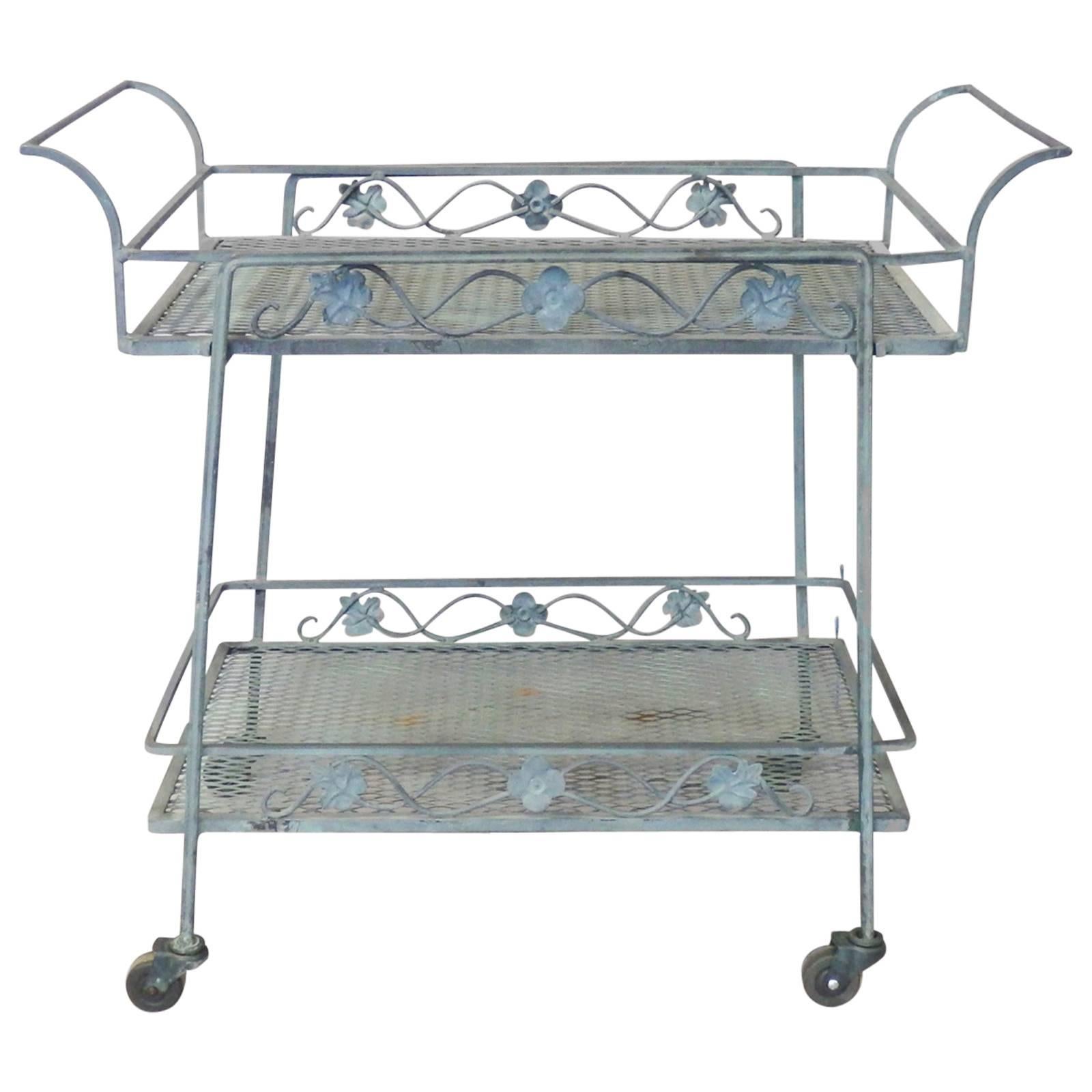 Russell Woodard Wrought Iron rolling Drinks Cart with Removable Tray