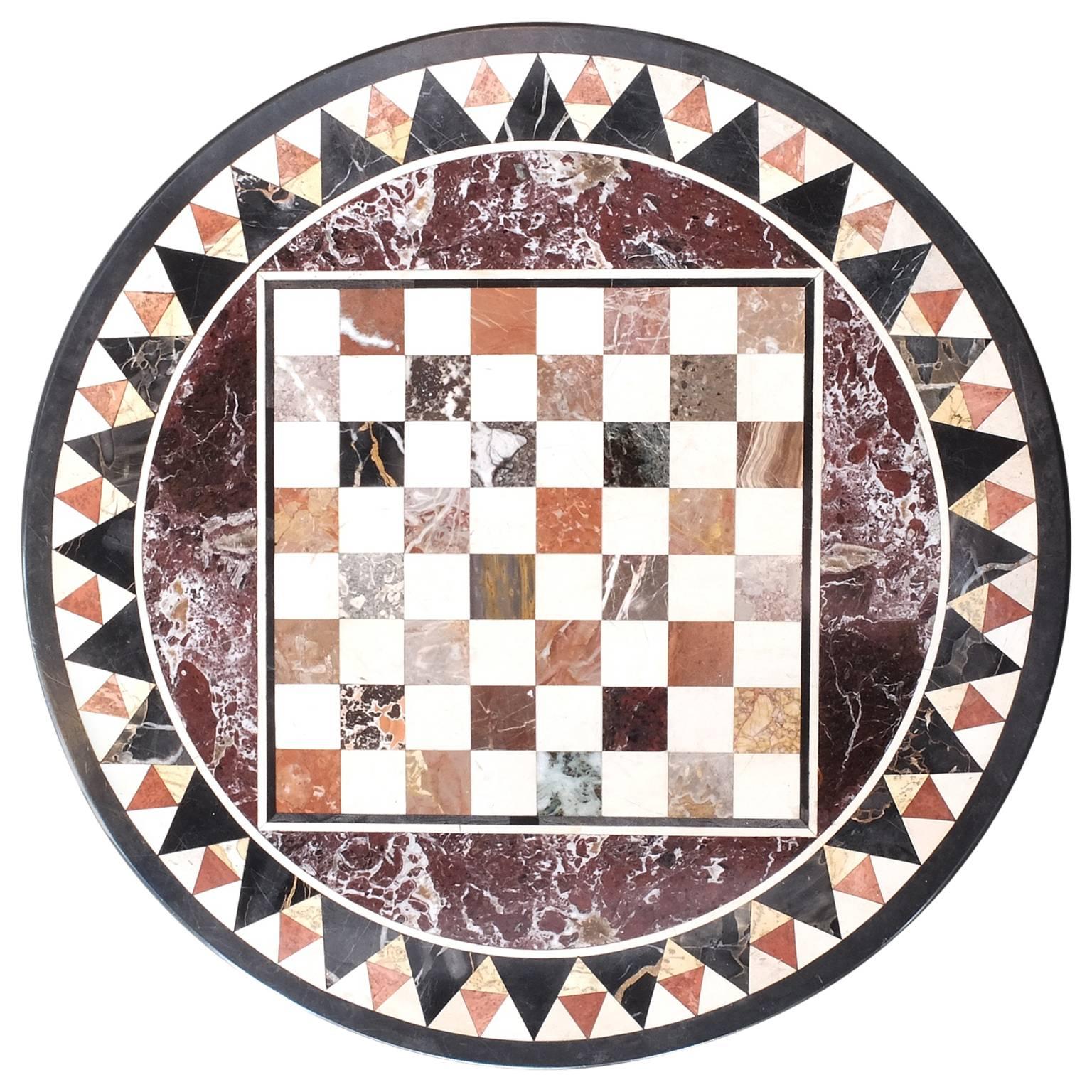 19th Century Italian Pietra Dura Specimen Marble Chess Board Tabletop For Sale