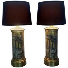Pair of Piero Fornasetti Table Lamps in "Classical Roman Ruins" Theme