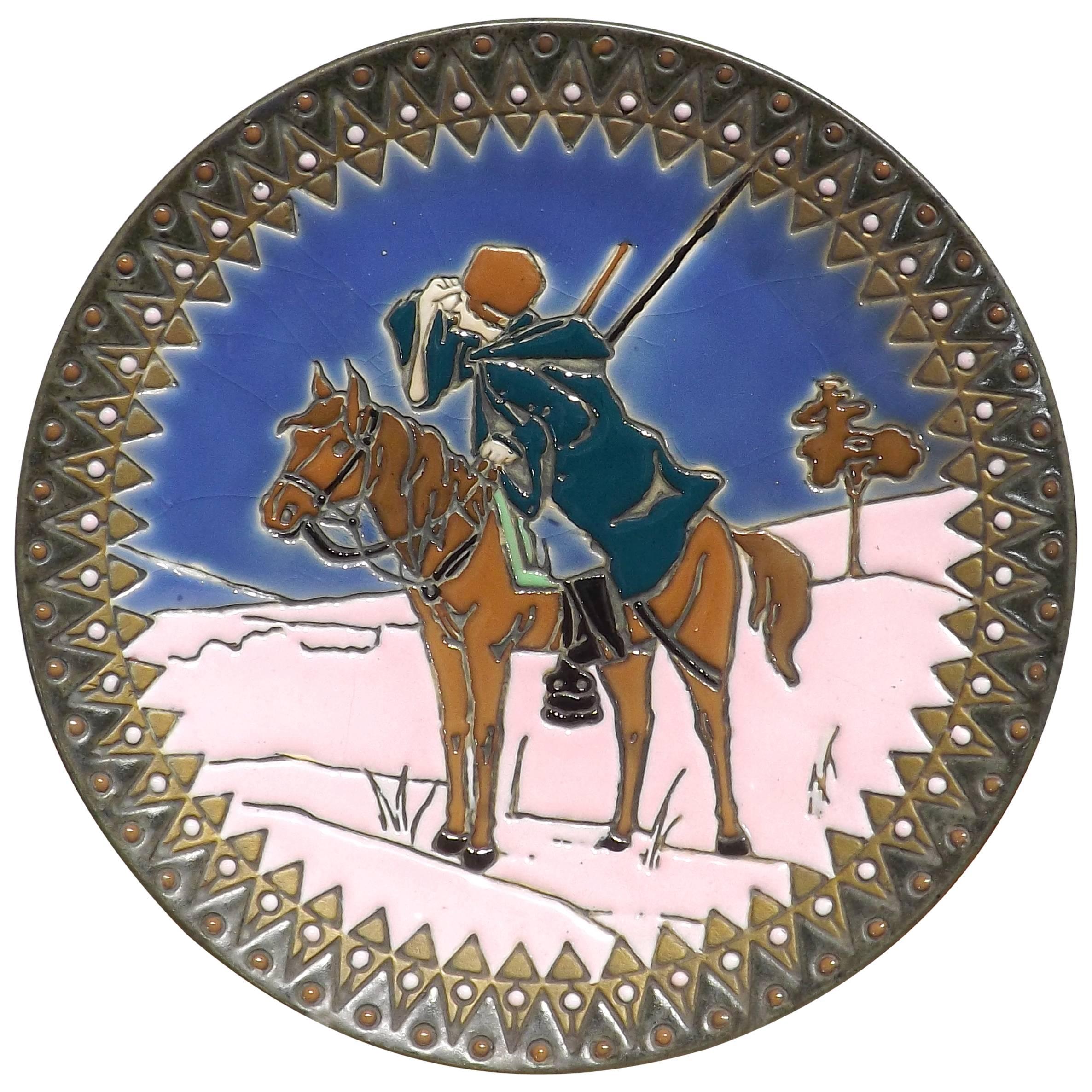 Lone Hunter, Enameled Wall Plate by Amphora For Sale