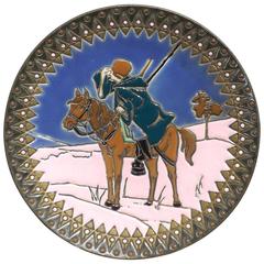 Lone Hunter, Enameled Wall Plate by Amphora