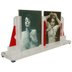 American Art Deco Red, White, Blue and Clear Geometric Double Picture Frame 11
