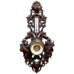 Antique 19th Century French Barometer with Carved Hunting Motif