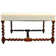 Louis XIII Barley Twist Upholstered Ottoman Bench