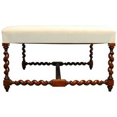 Louis XIII Barley Twist Upholstered Ottoman Bench