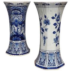 Vintage Pair of Royal Delft Blue Vases