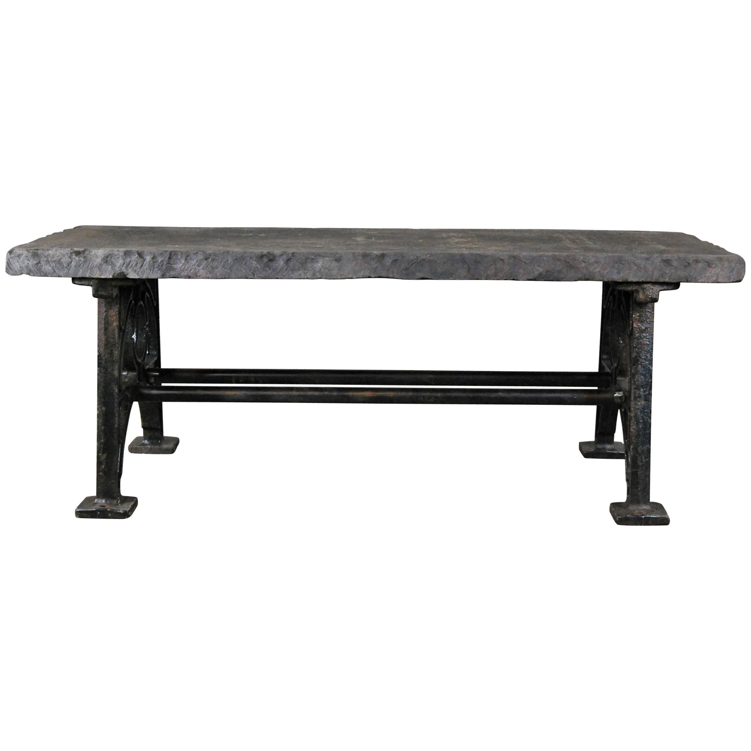 Stone Top Coffee Table with Cast Iron Base