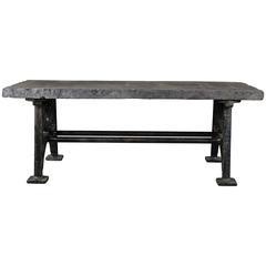 Antique Stone Top Coffee Table with Cast Iron Base