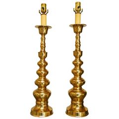 Pair of Brass Pagoda Lamps in the Manner of James Mont