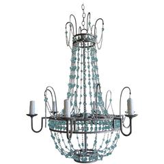 Six-Light Silvered Sea Glass Crystal Chandelier