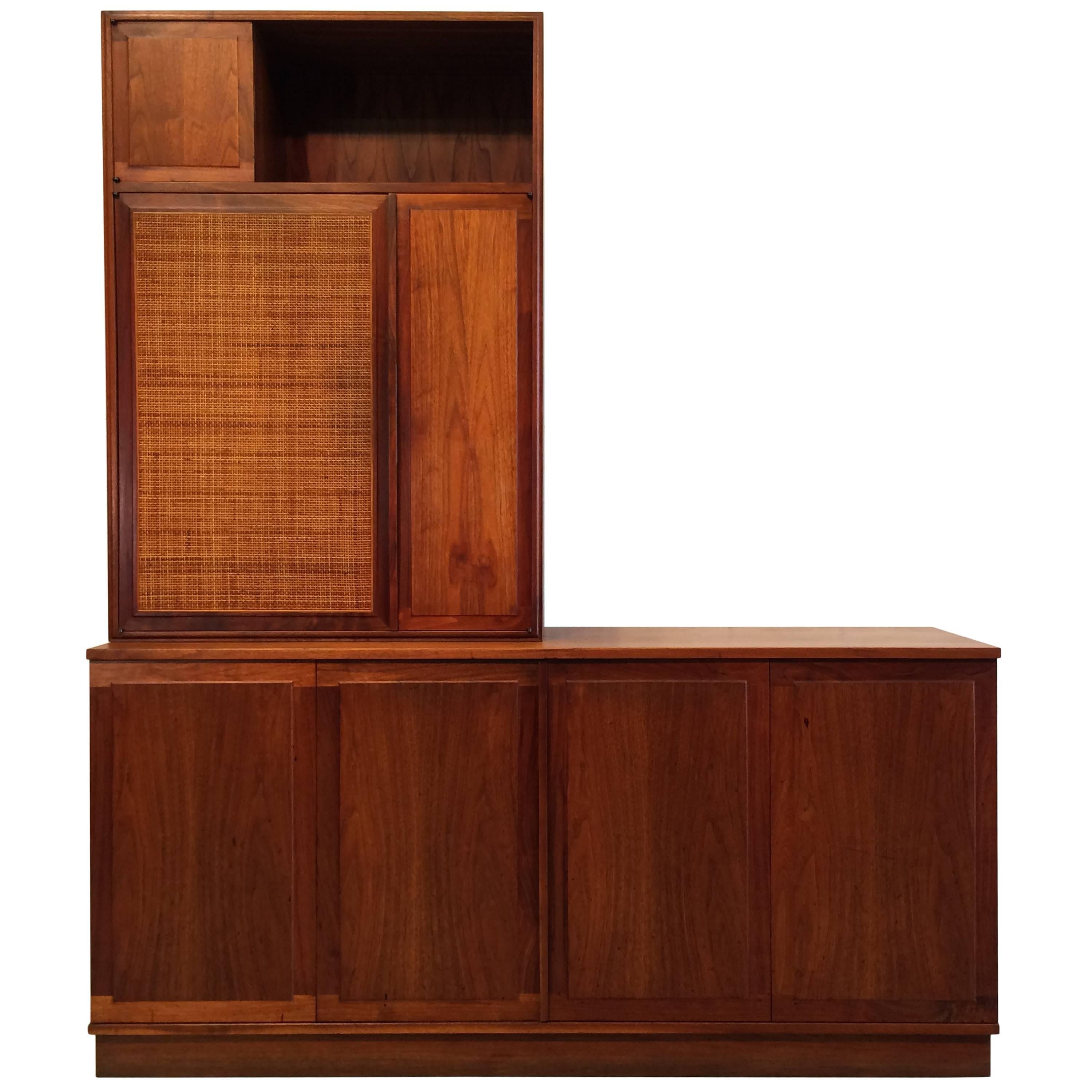 Walnut Credenza with Hutch, USA, 1950s