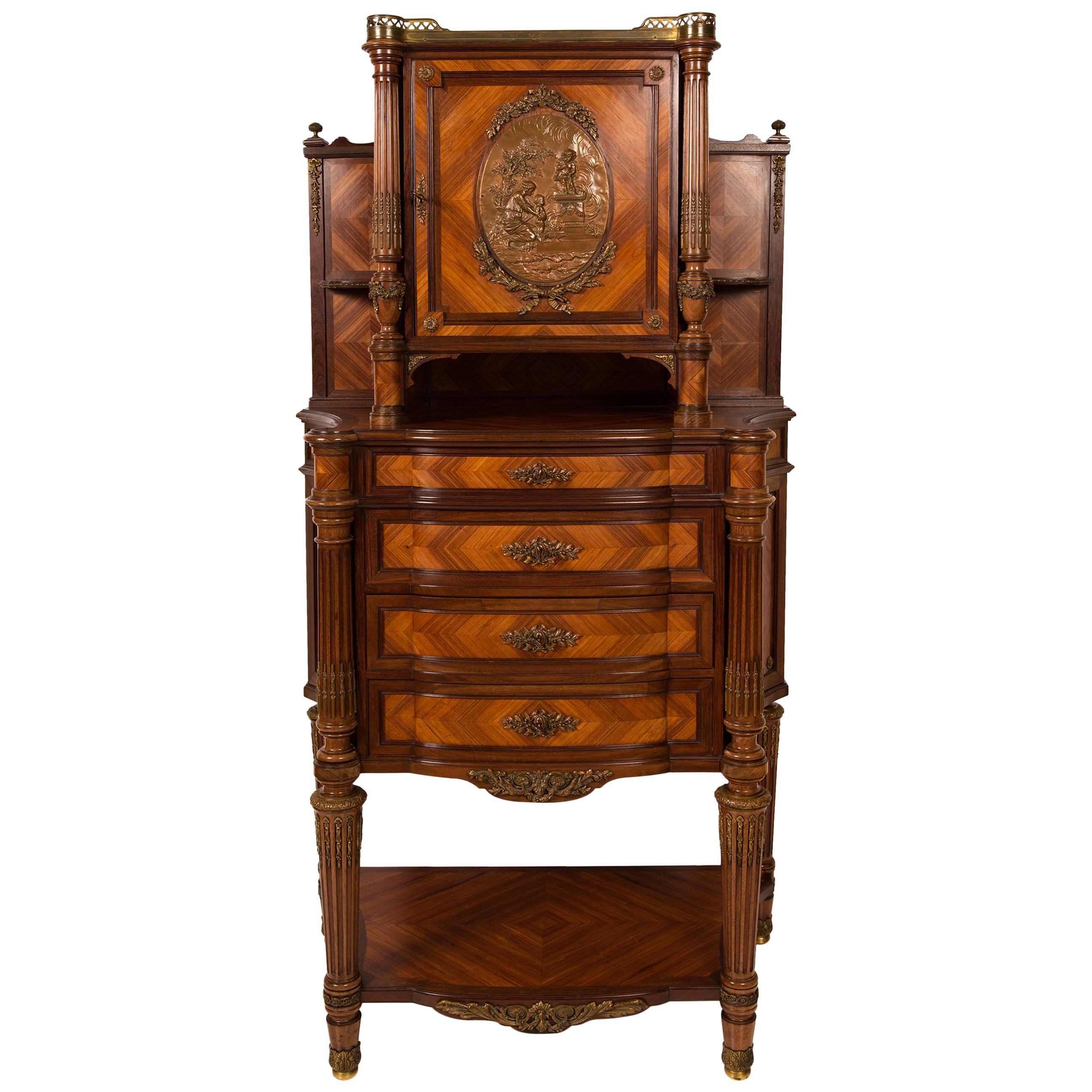  Louis XVI Style Cabinet, Kingwood, Tulipwood and Bronze, France 19th century For Sale