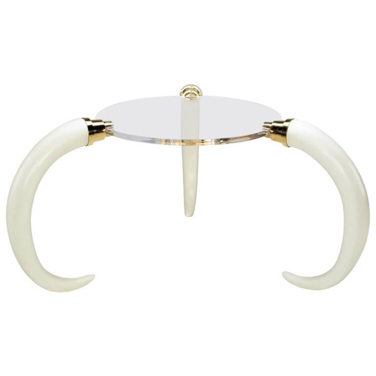 Magnificent Trio of Tusks and Lucite Center Table For Sale
