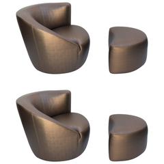 Pair of Swivel Lounge Chairs and Ottomans by Vladimir Kagan 1927-2016