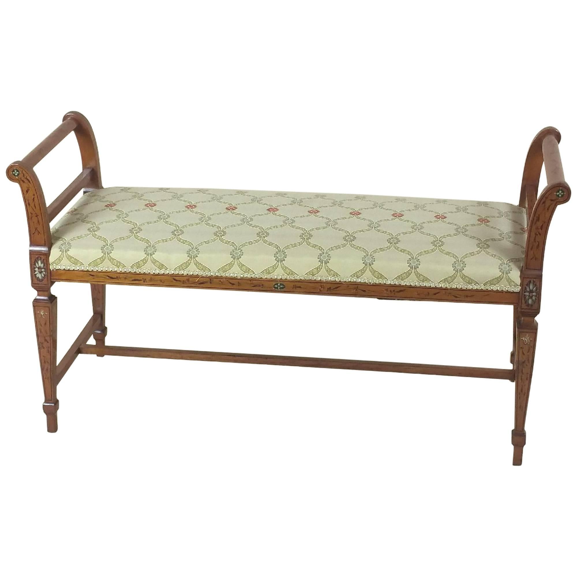 Victorian Satinwood Window Seat with Original Painted Decoration