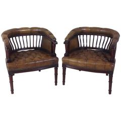 Pair of 19th Century English Arts and Crafts Walnut Tub Chairs