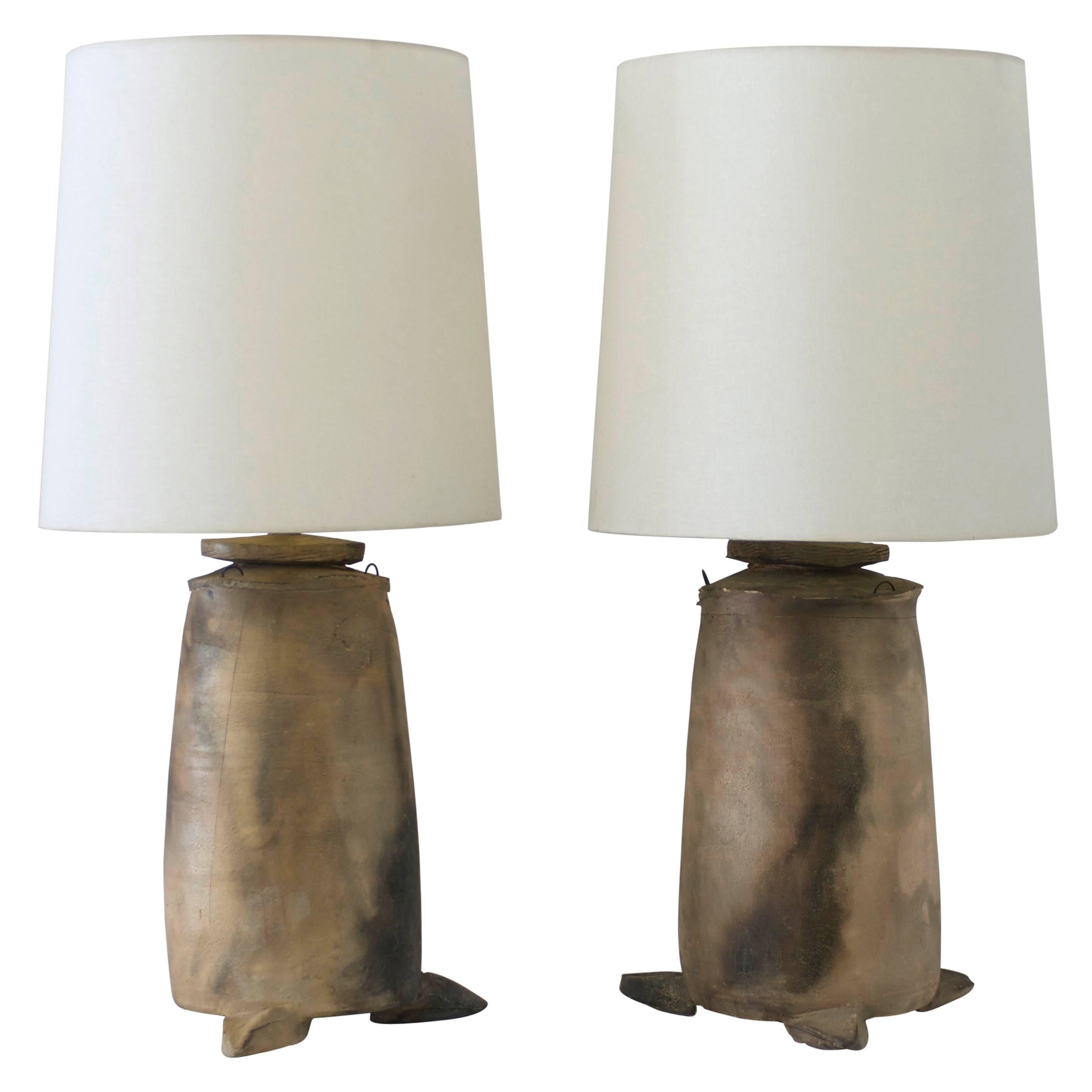 Pair of Raku Style Studio Pottery Ceramic Lamps