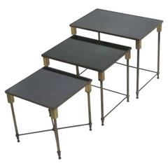 Chic Set of Three Modern Neoclassical French Nesting Tables by Maison Jansen