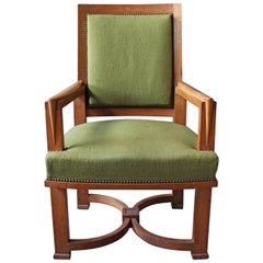 Fine French Art Deco Oak Armchair by Arbus