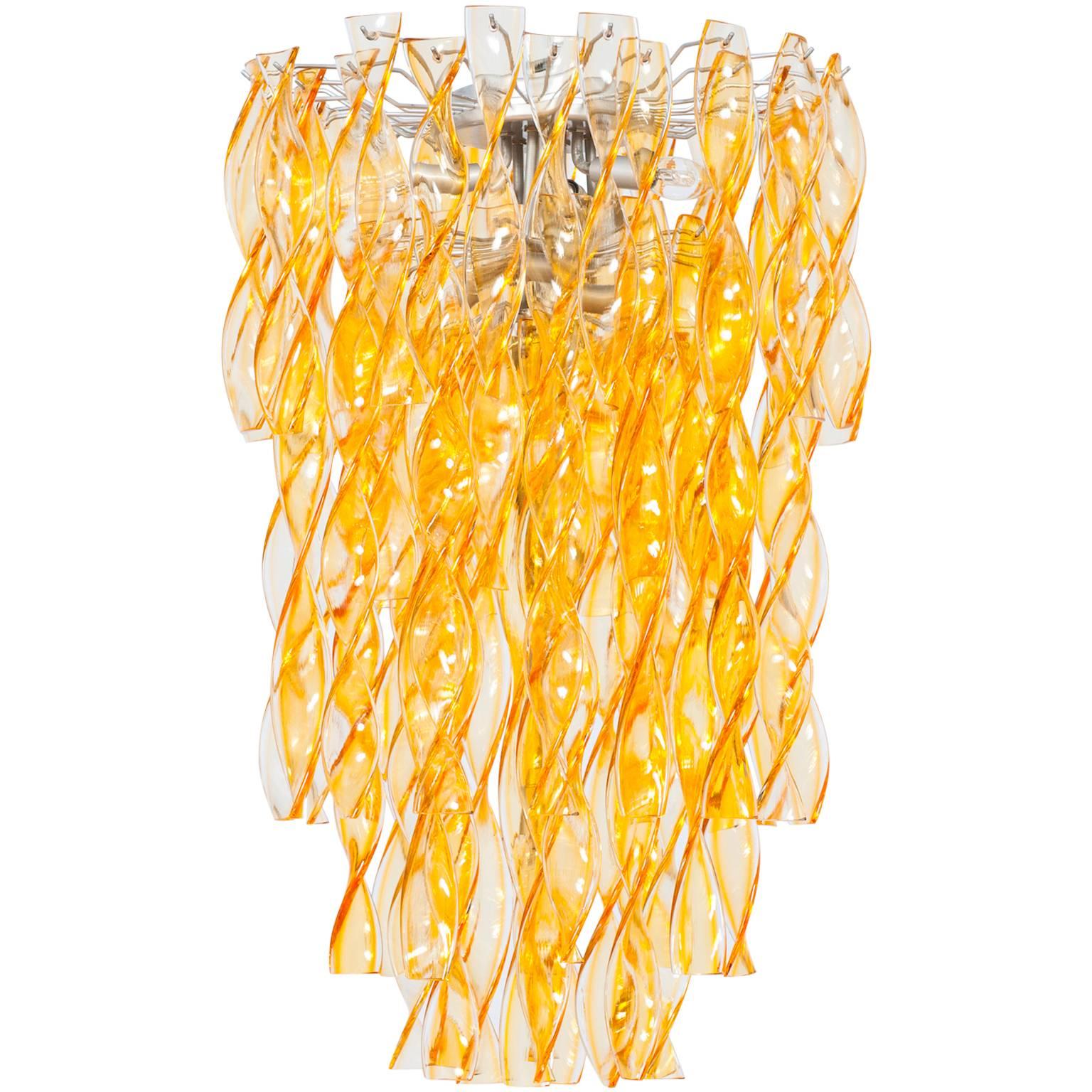 Twisted Orange Streamers Flush Mount in Murano Glass 1990s Venice Italy  For Sale