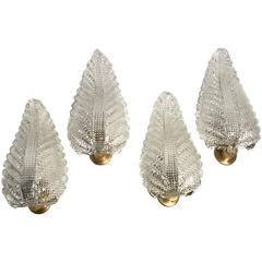 Set of Four Large Barovier e Toso Leaf Shaped Wall Lights 1