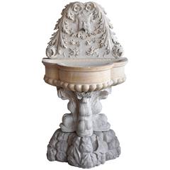 Carved Stone Fountain with "Green Man" and Dolphins Decor, 18th Century