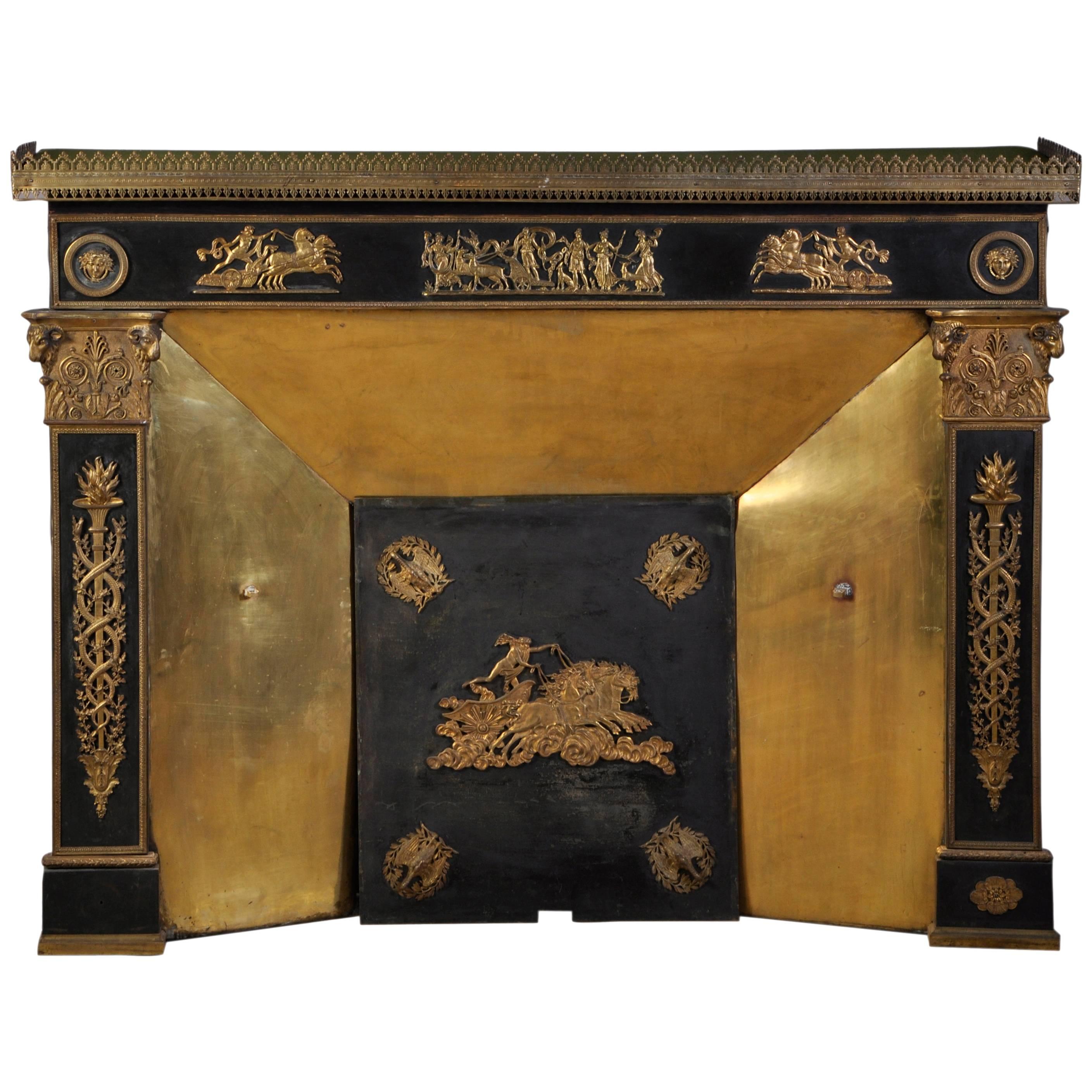 Empire Style Fireplace with Gilt Bronze Ornaments, 19th Century For Sale