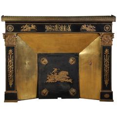 Empire Style Fireplace with Gilt Bronze Ornaments, 19th Century