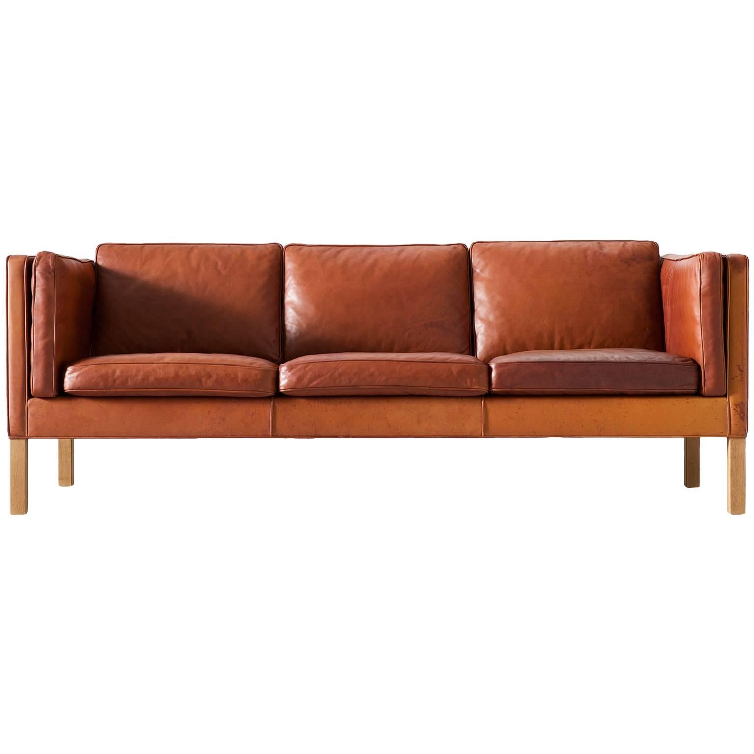Børge Mogensen 2443 Sofa in Cognac Brown Leather